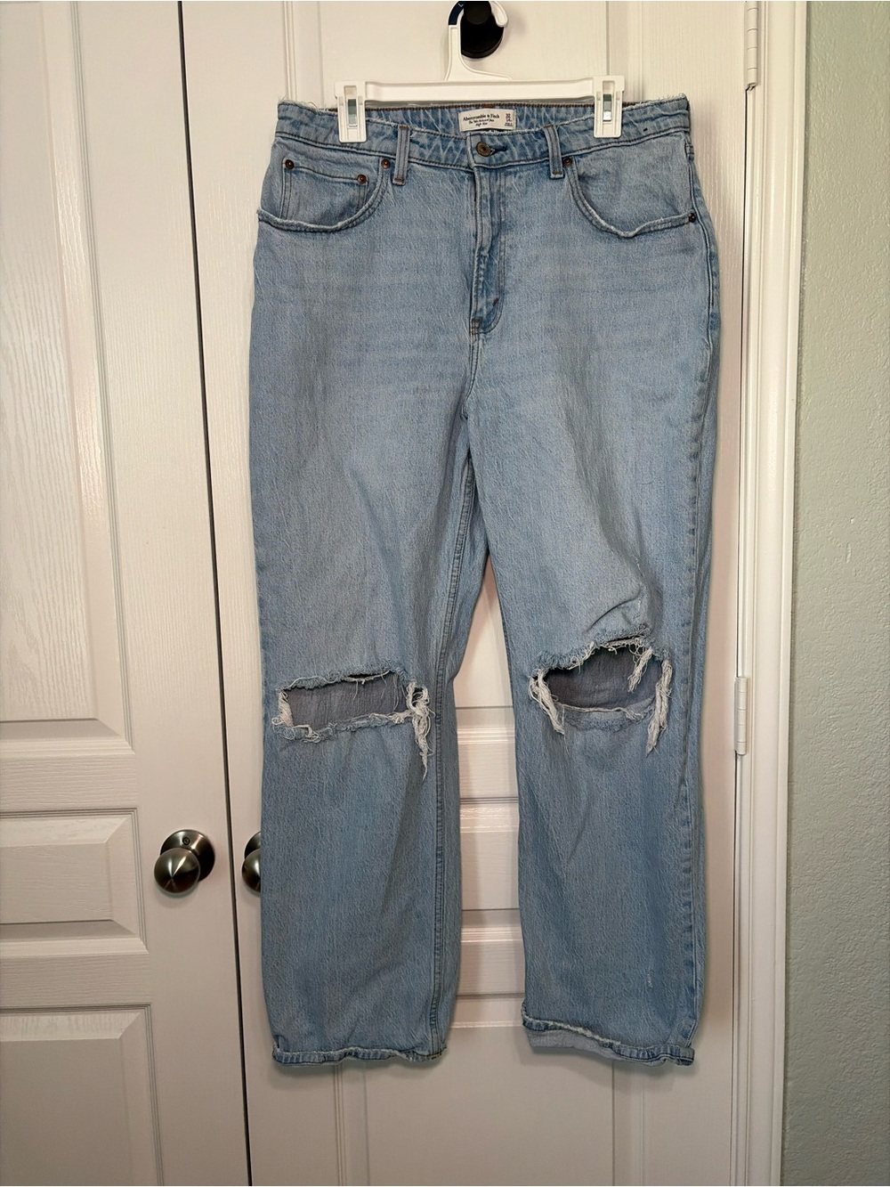 Abercrombie & Fitch Light Blue Distressed Straight-Leg Jeans